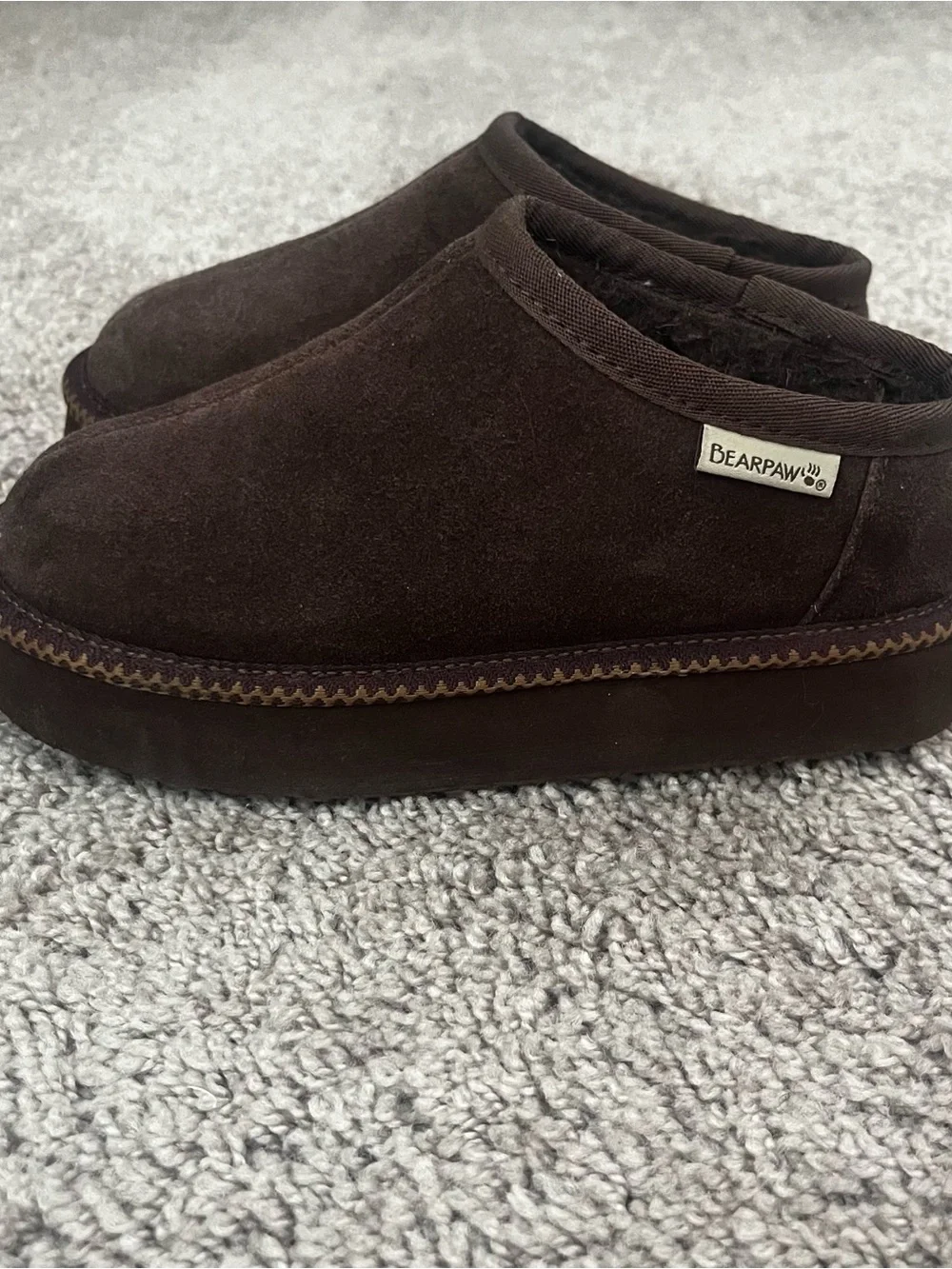 Bearpaw Girls’ Slip-On Suede Moccasin Slippers in Dark Brown